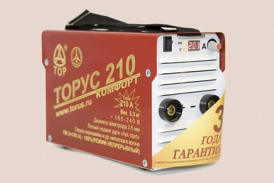 Инвертор ТОРУС-200 КОМФОРТ 220 В, 20-210А, ПН 50%, 5.3 кг